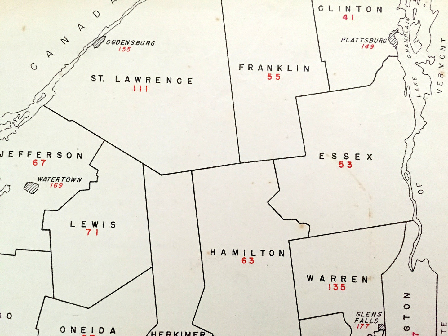 Antique 1941 New York County Map from WP Munger's Historical Atlas of New York State – Albany, Manhattan, Long Island, Adirondacks, NYC NY