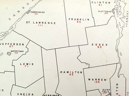 Antique 1941 New York County Map from WP Munger's Historical Atlas of New York State – Albany, Manhattan, Long Island, Adirondacks, NYC NY
