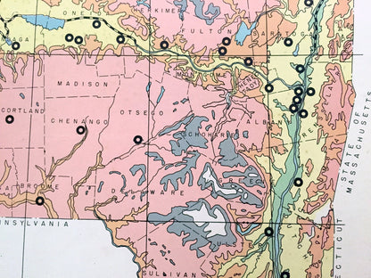 Antique 1941 New York Geographical Map from WP Munger's Historical Atlas of New York State – Manhattan, Long Island, Adirondacks, NYC NY