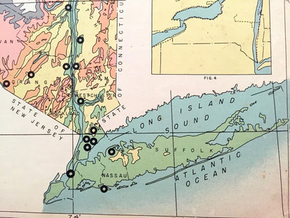 Antique 1941 New York Geographical Map from WP Munger's Historical Atlas of New York State – Manhattan, Long Island, Adirondacks, NYC NY
