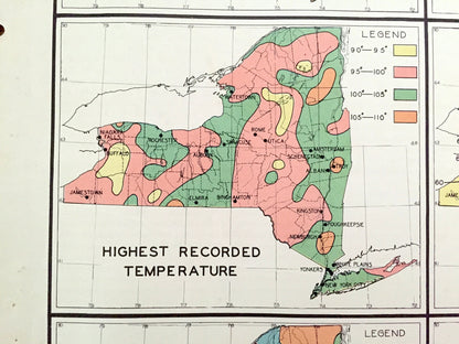 Antique 1941 New York Climate Map from WP Munger's Historical Atlas of New York State – Manhattan, Long Island, Adirondacks, Albany, NYC NY