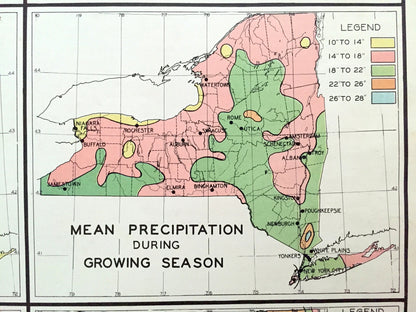 Antique 1941 New York Climate Map from WP Munger's Historical Atlas of New York State – Manhattan, Long Island, Adirondacks, Albany, NYC NY