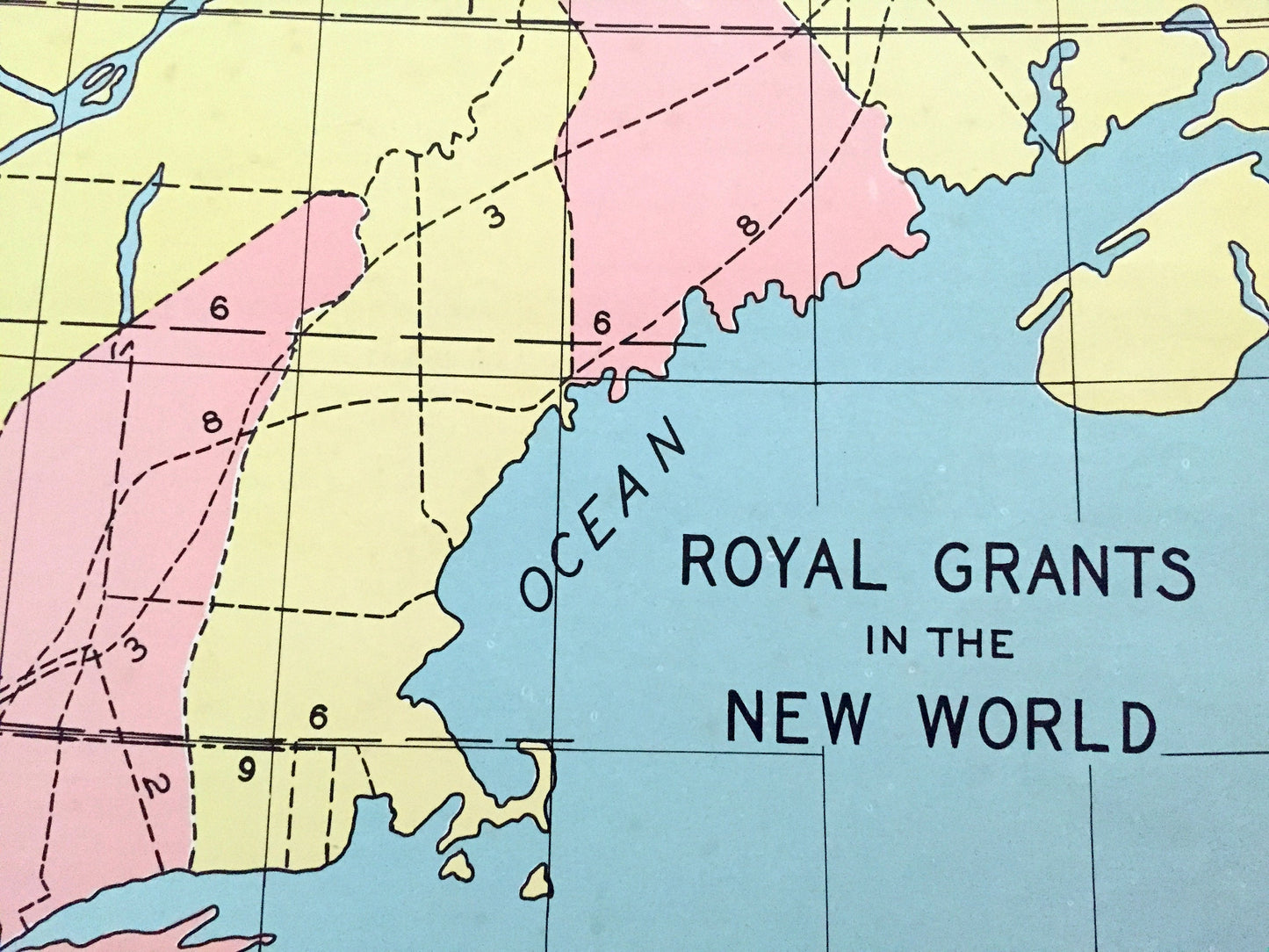 Antique 1941 Royal Grants of the New World Map from WP Munger's Historical Atlas of New York State – Manhattan, Long Island, Adirondacks, NY