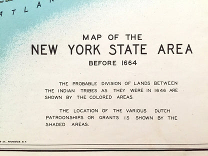 Antique 1941 New York Pre-Colonial Map from WP Munger's Historical Atlas of New York State – Manhattan, Long Island, Adirondacks, Boston NY