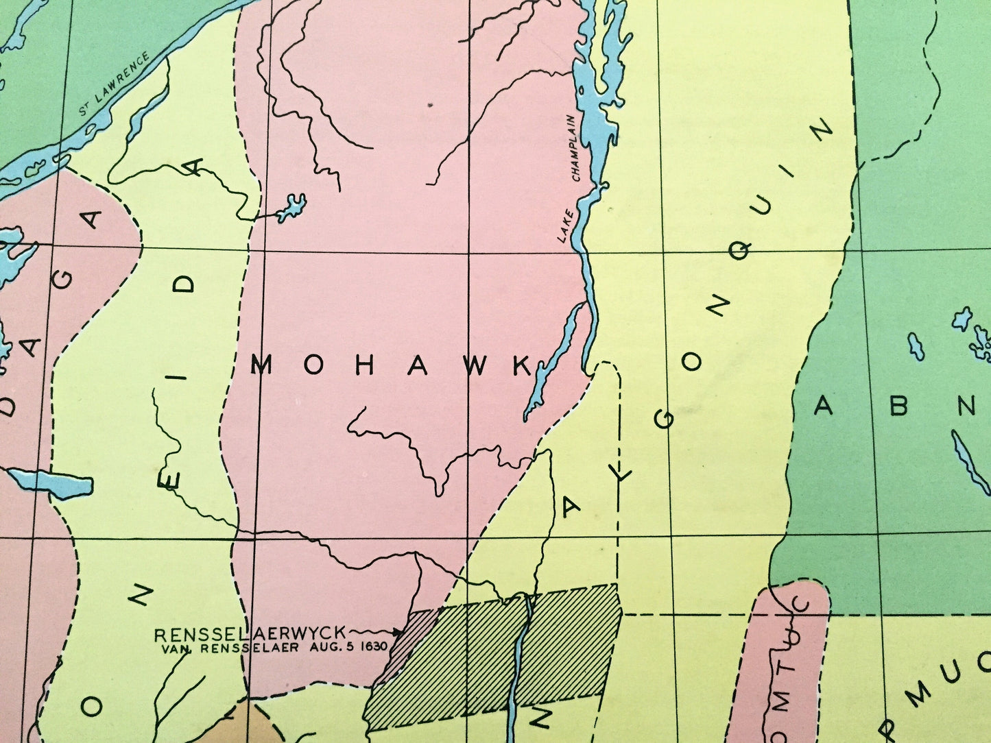 Antique 1941 New York Pre-Colonial Map from WP Munger's Historical Atlas of New York State – Manhattan, Long Island, Adirondacks, Boston NY