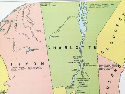 Antique 1941 New York English Colonial Map from WP Munger's Historical Atlas of New York State – Manhattan, Long Island, Adirondacks, NY