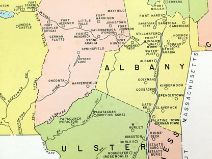 Antique 1941 New York English Colonial Map from WP Munger's Historical Atlas of New York State – Manhattan, Long Island, Adirondacks, NY