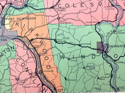 Antique Broome County, New York 1941 Historical Atlas Map – Binghamton, Lisle, Whitney Point, Deposit, Windsor, Lestershire, Sanford, NY