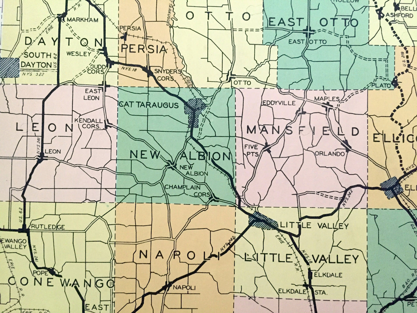 Antique Cattaraugus County, New York 1941 Historical Atlas Map – Little Valley, Randolph, Gowanda, Salamanca, Franklinville, Olean, NY