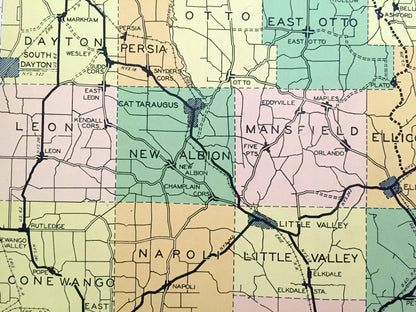 Antique Cattaraugus County, New York 1941 Historical Atlas Map – Little Valley, Randolph, Gowanda, Salamanca, Franklinville, Olean, NY
