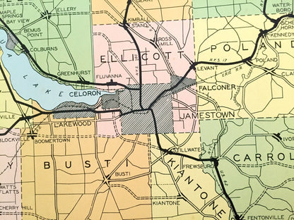 Antique Chautauqua County, New York 1941 Historical Atlas Map – Mayville, Jamestown, Dunkirk, Silver Creek, Westfield, Cherry Creek, NY
