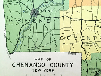 Antique Chenango County, New York 1941 Historical Atlas Map – Norwich, Oxford, Afton, Bainbridge, Sherburne, Greene, New Berlin Coventry NY