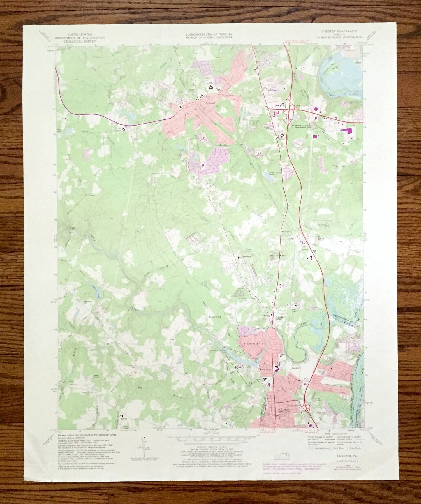 Antique Chester, Virginia 1969 US Geological Survey Topographic Map – Chesterfield County, Colonial Heights City, Dutch Gap Conservation, VA
