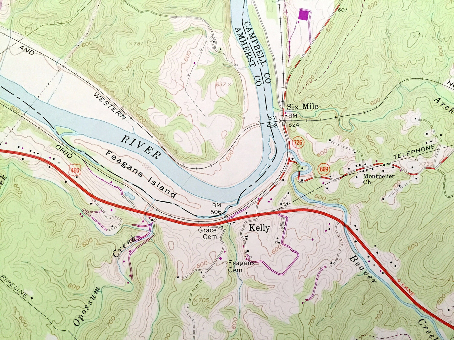Antique Kelly, Virginia 1963 US Geological Survey Topographic Map – Amherst, Campbell County, Appomattox, Lynchburg, Madison Heights, VA