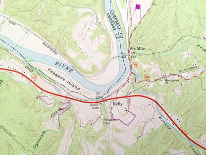 Antique Kelly, Virginia 1963 US Geological Survey Topographic Map – Amherst, Campbell County, Appomattox, Lynchburg, Madison Heights, VA