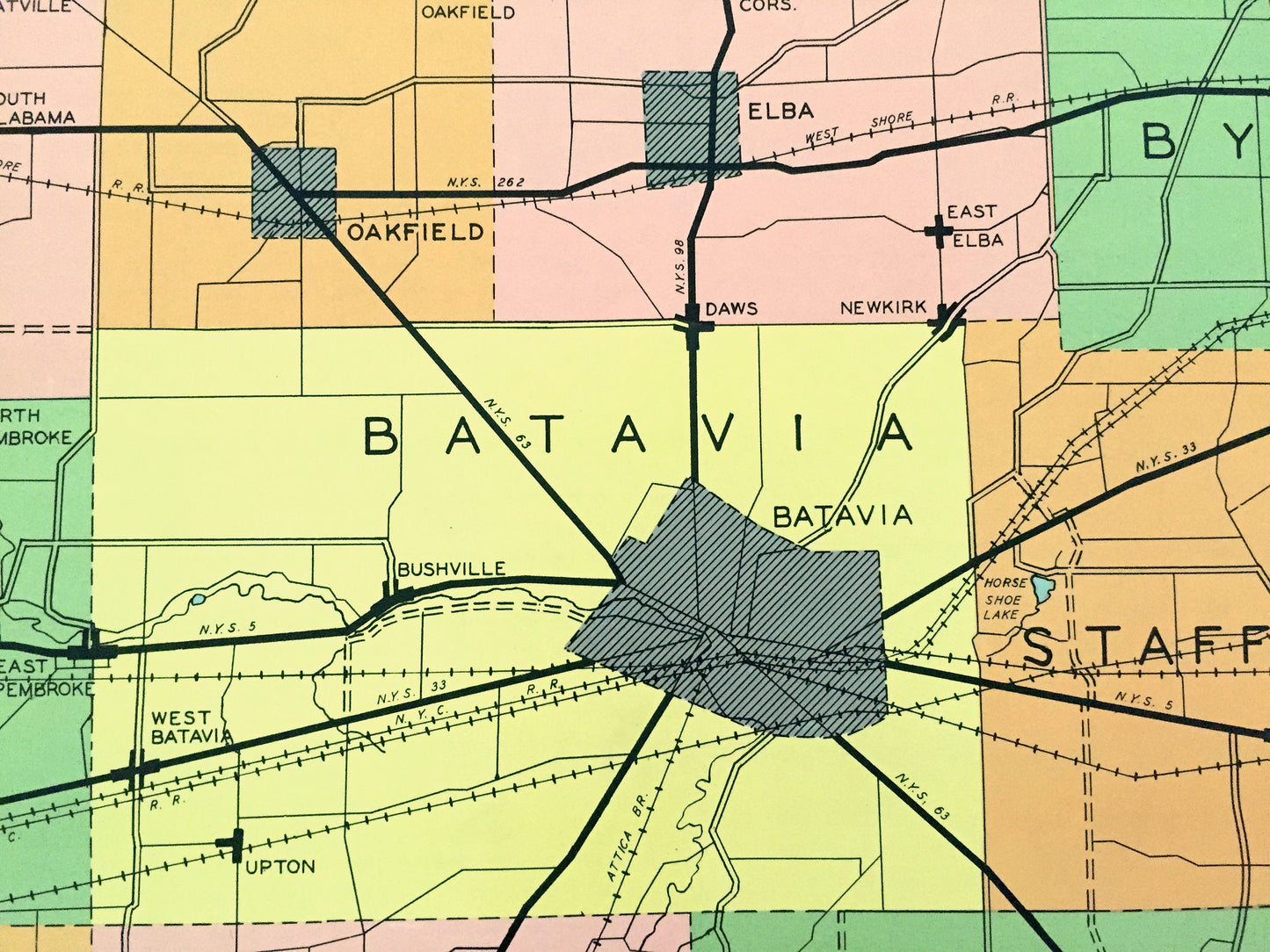 Antique Genesee County, New York 1941 Historical Atlas Map – Batavia, Oakfield, Darien, Corfu, Pavilion, Le Roy, Stafford, Alexander Elba NY