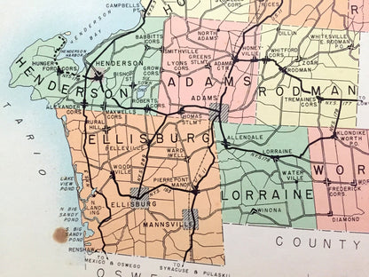 Antique Jefferson County, New York 1941 Historical Atlas Map – Watertown, Sackett's Harbor, Alexandria Bay, Clayton, Chaumont, Carthage, NY