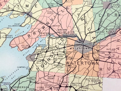 Antique Jefferson County, New York 1941 Historical Atlas Map – Watertown, Sackett's Harbor, Alexandria Bay, Clayton, Chaumont, Carthage, NY