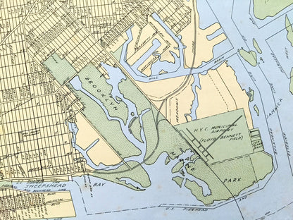 Antique Brooklyn Borough, New York 1941 Historical Atlas Map – Williamsburg, Greenpoint, Park Slope, Red Hook, Bushwick, Kings County NY NYC
