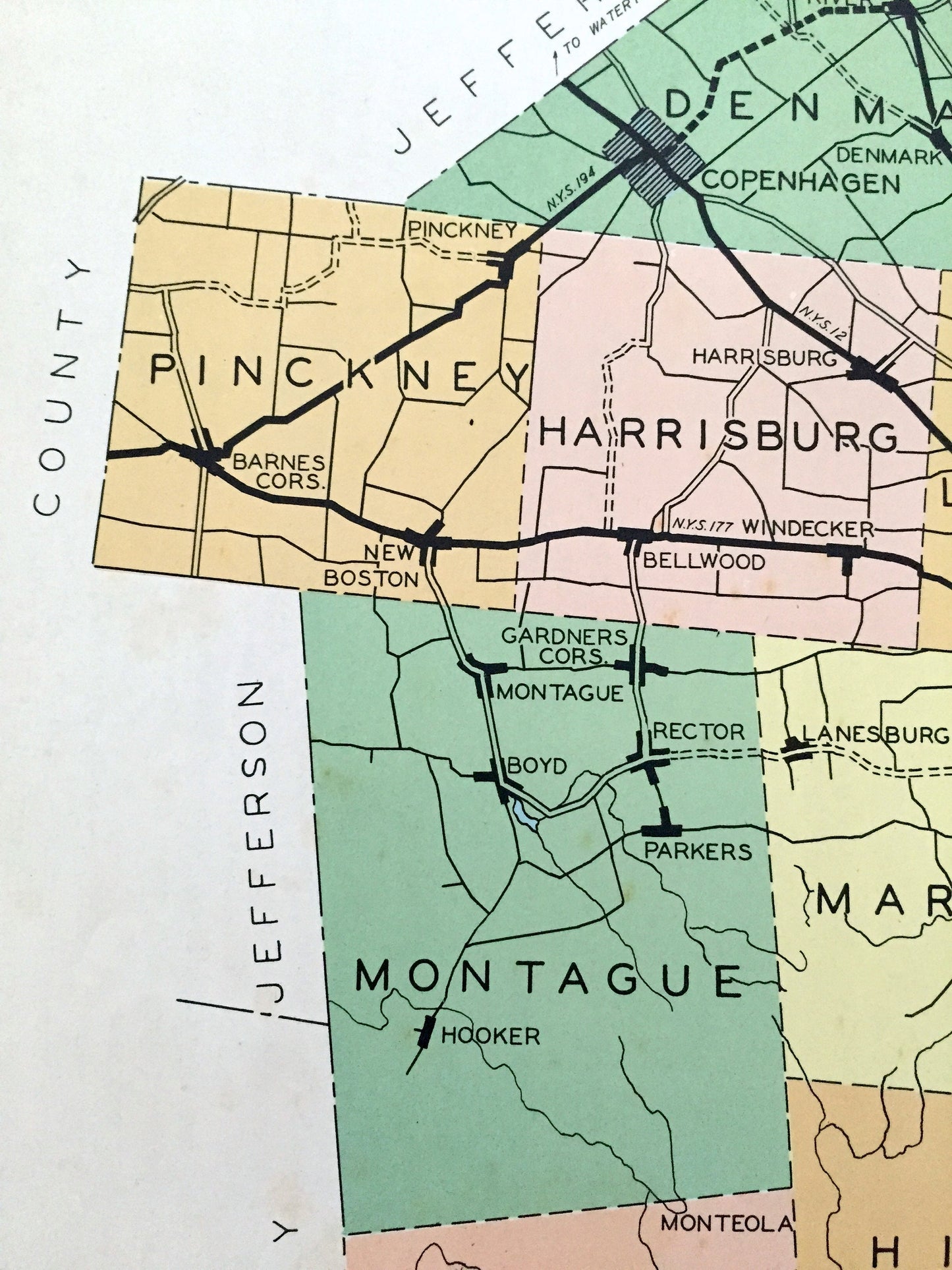 Antique Lewis County, New York 1941 Historical Atlas Map – Lowville, Port Leyden, Lyons Falls, Copenhagen, Harrisville, Croghan, Diana, NY