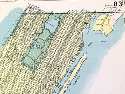 Antique Manhattan Borough, New York 1941 Historical Atlas Map – Upper West Side, Grammercy, East Village, SoHo, Harlem, Chinatown NY NYC