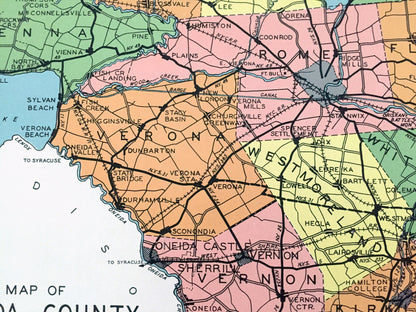 Antique Oneida County, New York 1941 Historical Atlas Map – Rome, Utica, Clinton, Camden, Boonville, Forestport, Oriskany Falls, Vienna, NY
