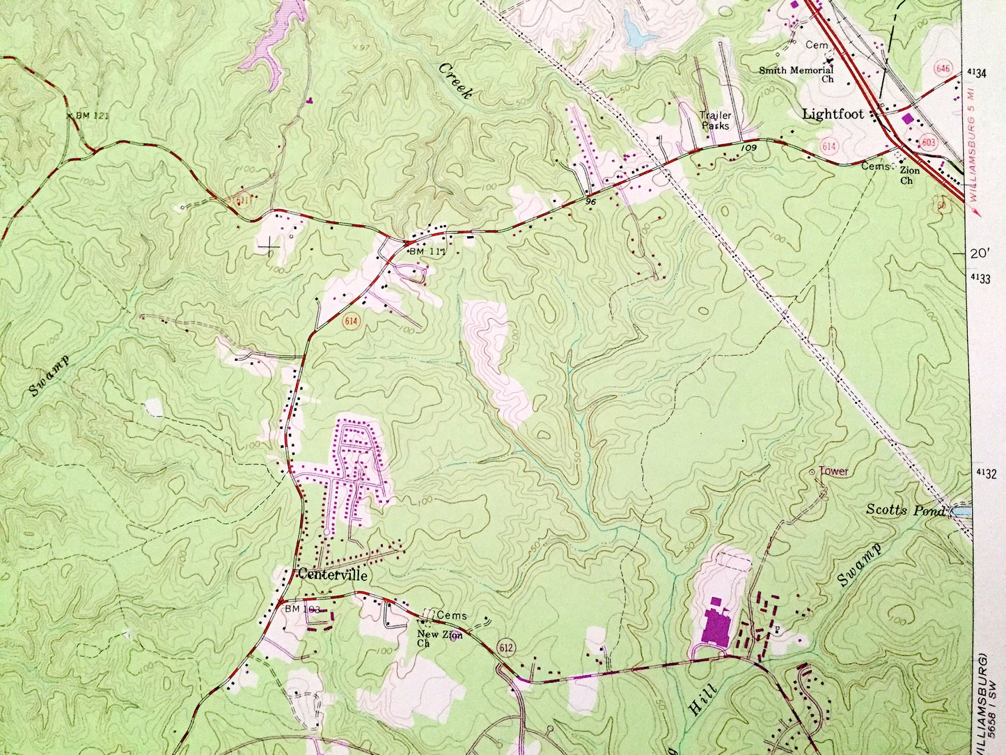 Antique Norge, Virginia 1965 US Geological Survey Topographic Map – James City County, Chickahominy River, Little Creek Reservoir, Toano, VA