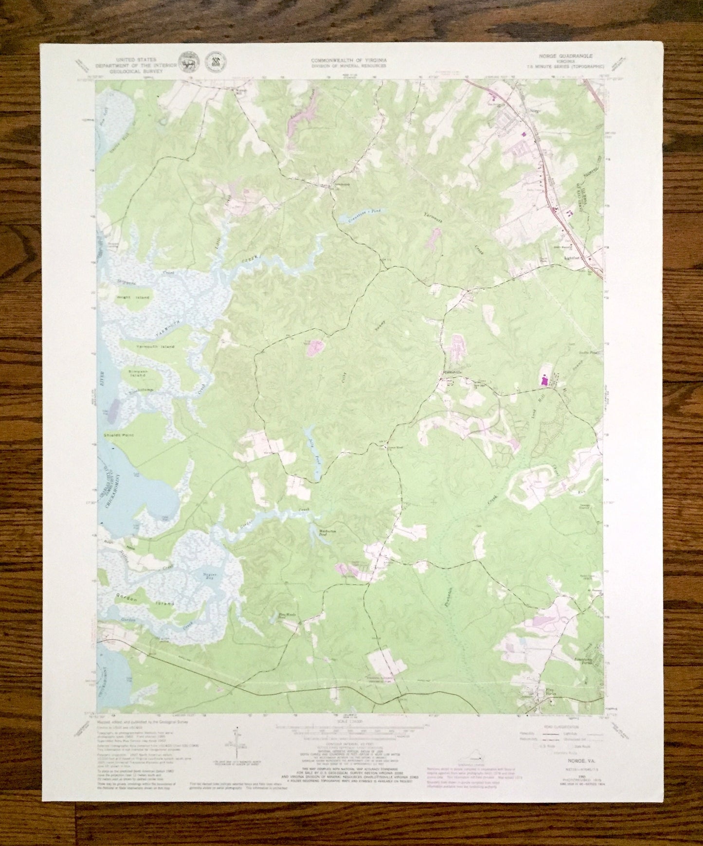 Antique Norge, Virginia 1965 US Geological Survey Topographic Map – James City County, Chickahominy River, Little Creek Reservoir, Toano, VA