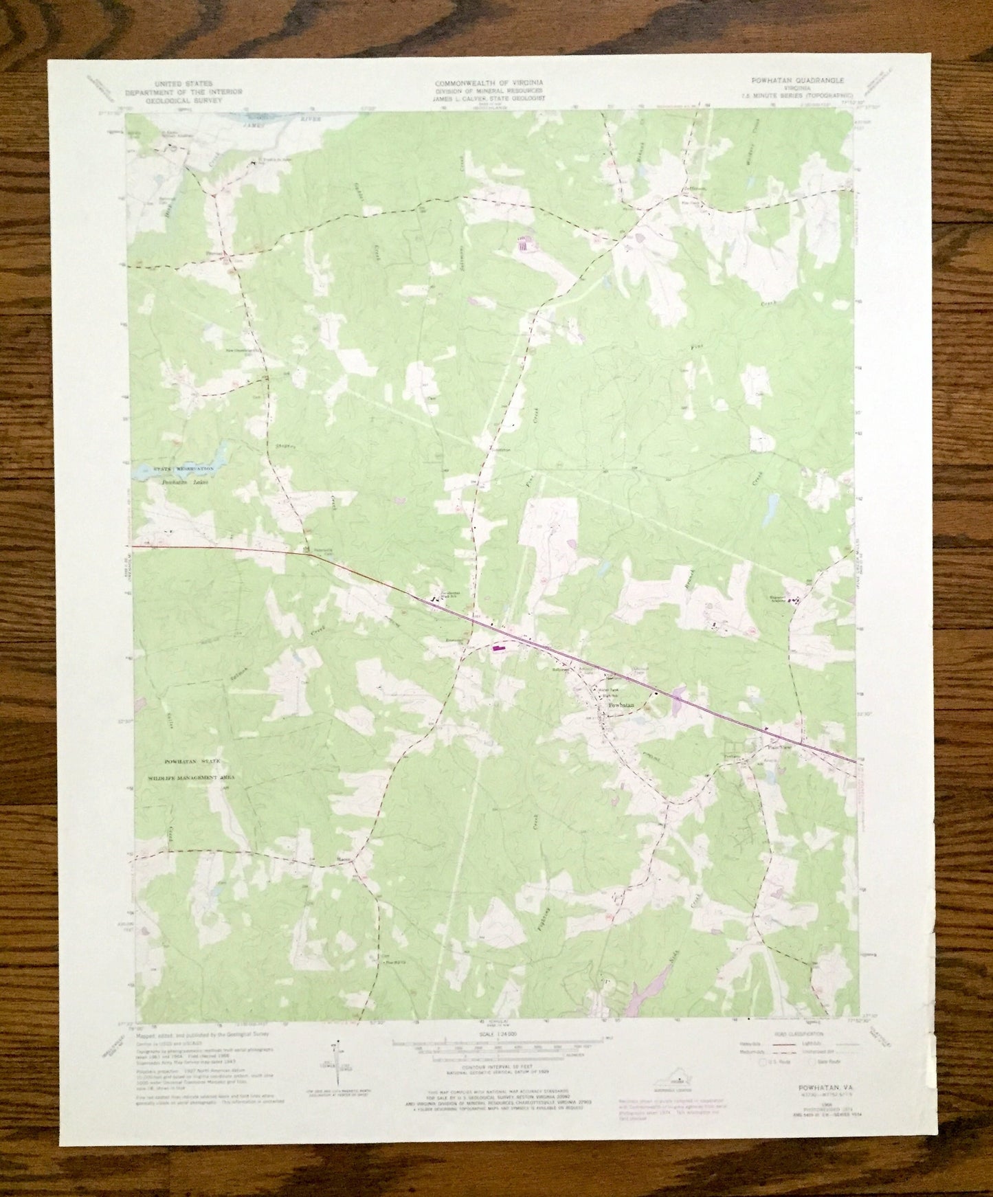Antique Powhatan, Virginia 1966 US Geological Survey Topographic Map – County, Provost, Jefferson, Macon, State Wildlife Management Area, VA