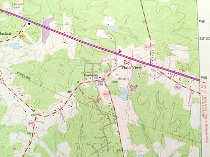 Antique Powhatan, Virginia 1966 US Geological Survey Topographic Map – County, Provost, Jefferson, Macon, State Wildlife Management Area, VA