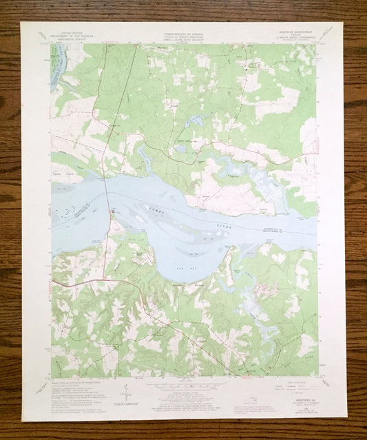 Antique Westover, Virginia 1965 US Geological Survey Topographic Map – Charles City, Prince George County, James River, Tar Bay, Nogtopia VA