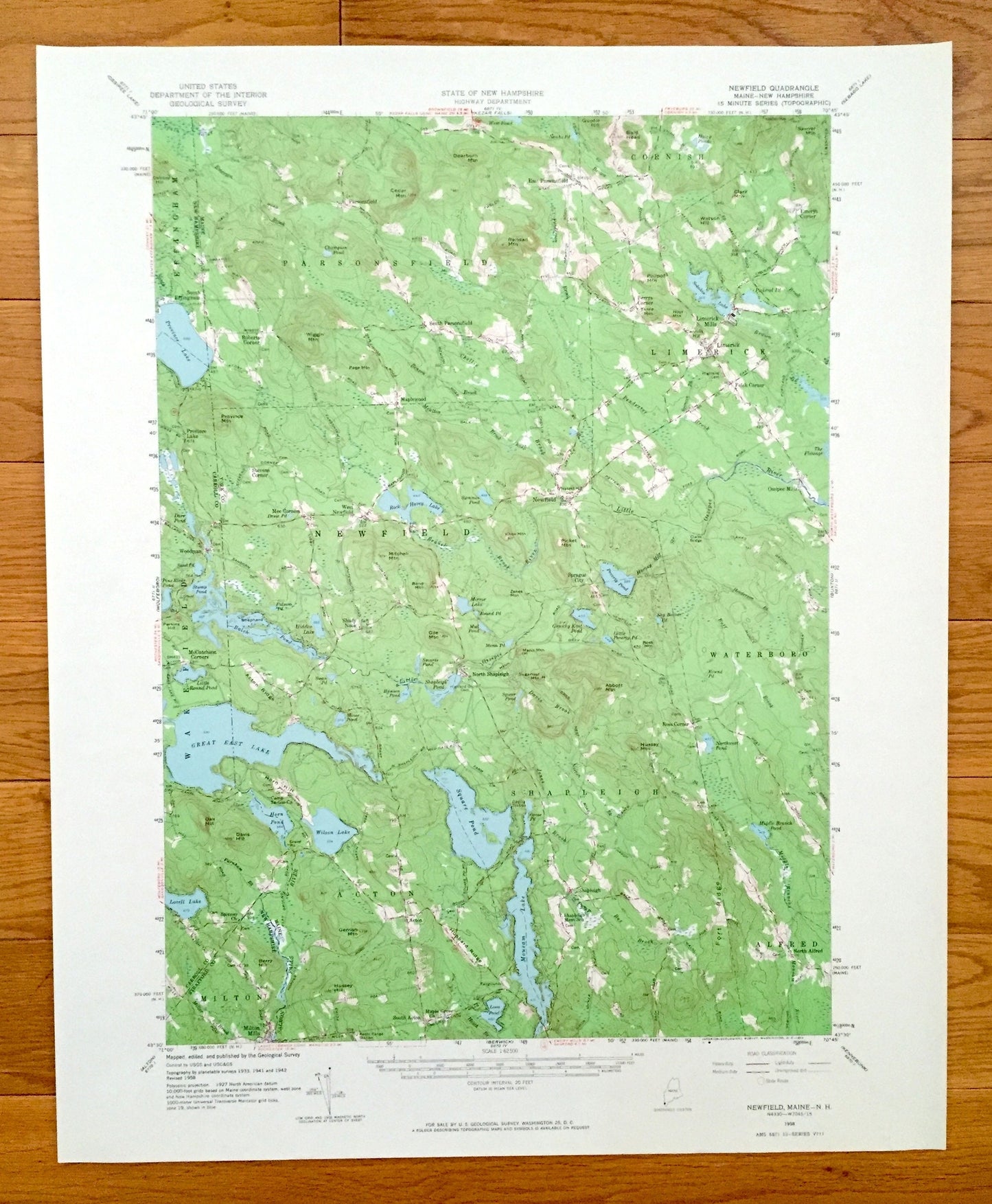 Antique Newfield, Maine 1958 US Geological Survey Topographic Map – York County, Parsonsfield, Limerick, Alfred, Milton, New Hampshire, ME