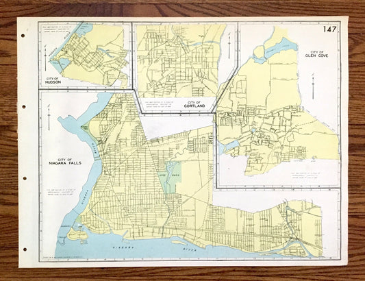 Antique Niagara Falls, Hudson, Cortland & Glen Cove, New York 1941 Historical Atlas City Street Map – Nassau, Columbia County, River Valley