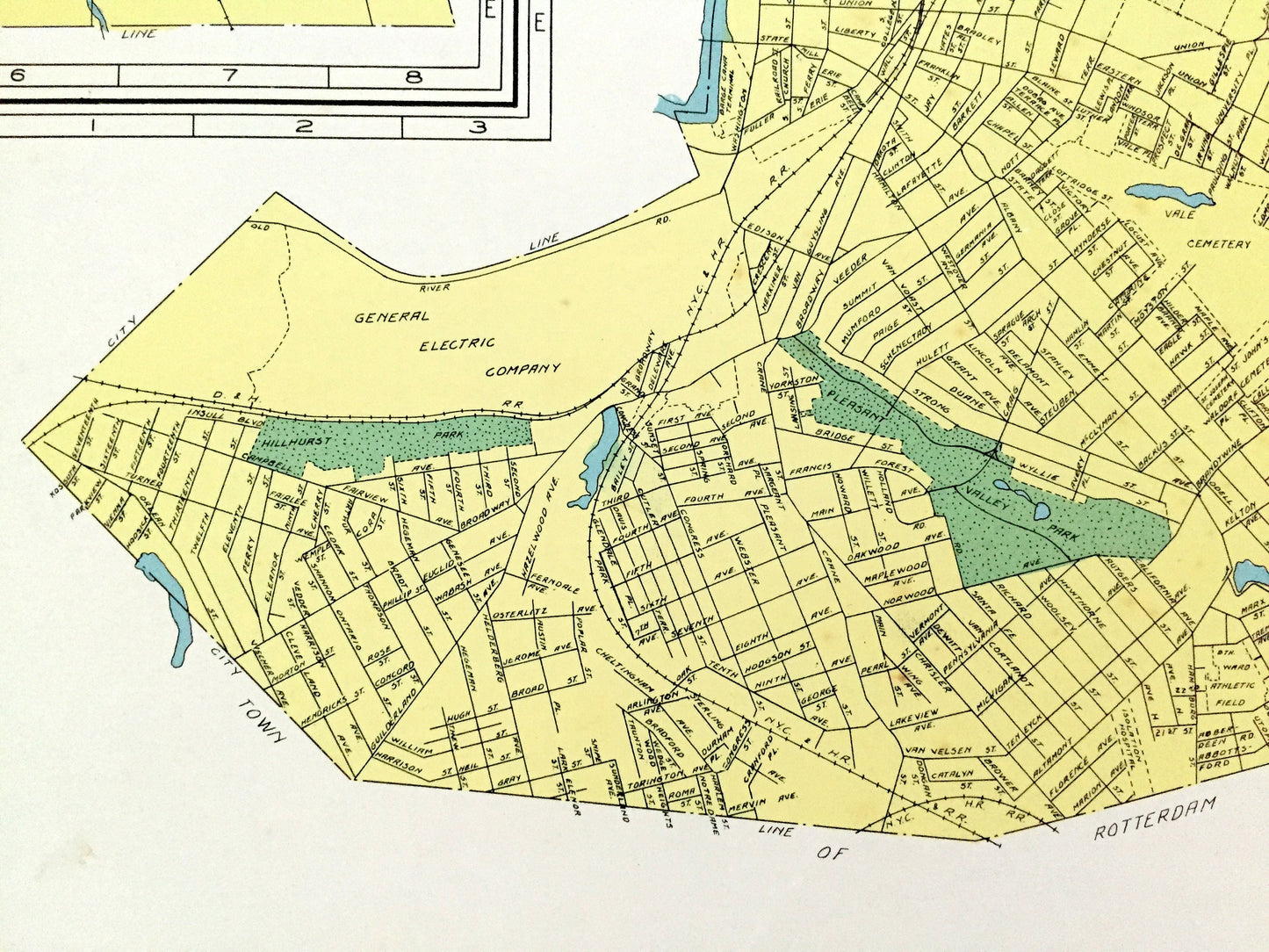 Antique Schenectady, Lackawanna & Plattsburgh, New York 1941 Historical Atlas City Street Map – Erie, Clinton County, Lake Champlain, NY
