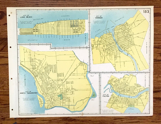 Antique Long Beach, Oswego, North Tonawanda & Fulton, New York 1941 Historical Atlas City Street Map – Nassau, Erie County, Lake Ontario, NY