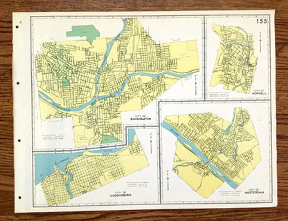 Antique Binghamton, Hornell, Ogdensbug & Amsterdam, New York 1941 Historical Atlas City Street Map – Broome, Steuben, St Lawrence County, NY