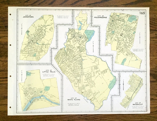 Antique White Plains, Johnstown, Little Falls, Poughkeepsie & Watervliet, New York 1941 Historical Atlas City Street Map – Westchester NY