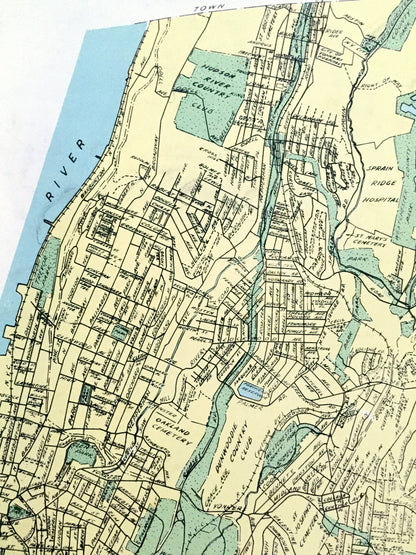 Antique Yonkers, Rensselaer & Mechanicville, New York 1941 Historical Atlas City Street Map – Hudson River Valley, Westchester County, NY