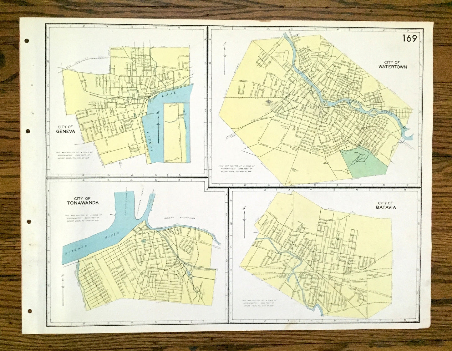 Antique Geneva, Watertown, Tonawanda & Batavia, New York 1941 Historical Atlas City Street Map – Ontario, Seneca, Jefferson, Erie County, NY