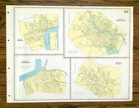 Antique Geneva, Watertown, Tonawanda & Batavia, New York 1941 Historical Atlas City Street Map – Ontario, Seneca, Jefferson, Erie County, NY