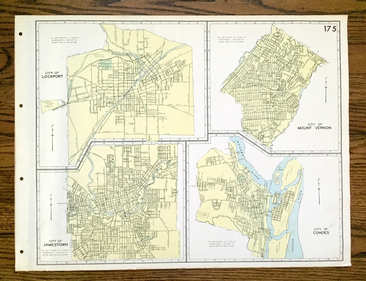 Antique Lockport, Mount Vernon, Jamestown & Cohoes, New York 1941 Historical Atlas City Street Map – Niagara, Westchester, Albany County, NY