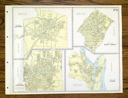 Antique Lockport, Mount Vernon, Jamestown & Cohoes, New York 1941 Historical Atlas City Street Map – Niagara, Westchester, Albany County, NY