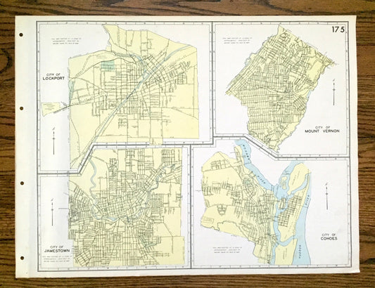 Antique Lockport, Mount Vernon, Jamestown & Cohoes, New York 1941 Historical Atlas City Street Map – Niagara, Westchester, Albany County, NY