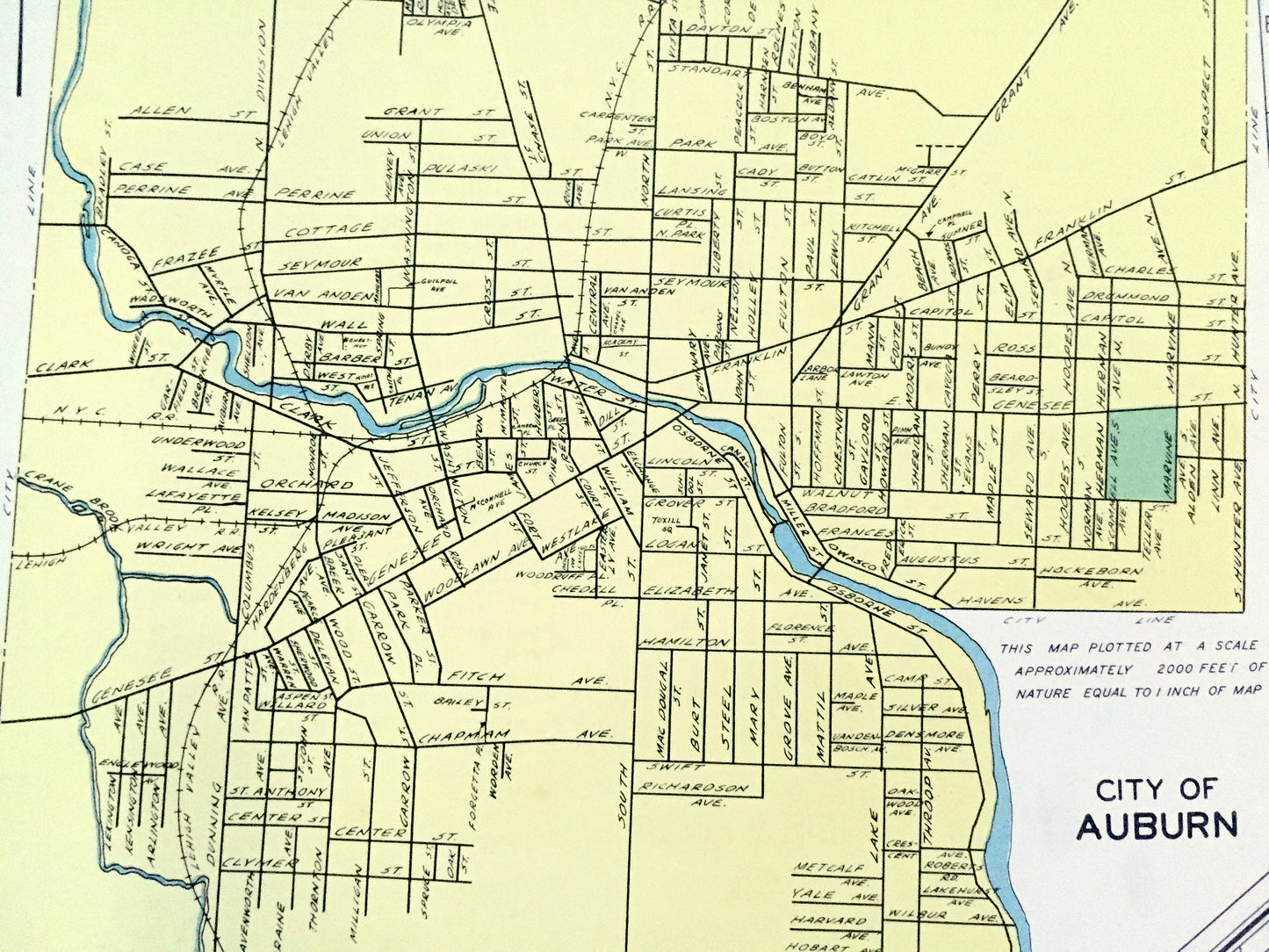 Antique Auburn, Glens Falls, Middletown, Olean & Canandaigua, New York 1941 Historical Atlas City Street Map – Cayuga, Warren County, NY