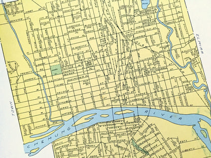 Antique Elmira & Dunkirk, New York 1941 Historical Atlas City Street Map – Chemung, Chautauqua County, Lake Erie, River, Harbor, Beach, NY