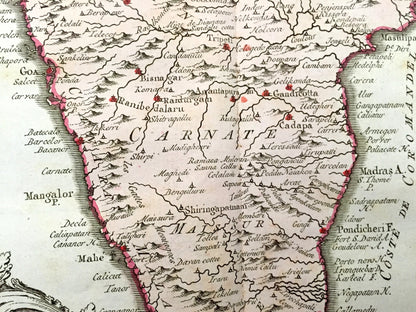 Antique 1773 Hindostan India Map by Jacques Nicolas Bellin from Harrevelt L’histoire Philosophique Atlas – Bombay, Mumbai, Madras, Sri Lanka