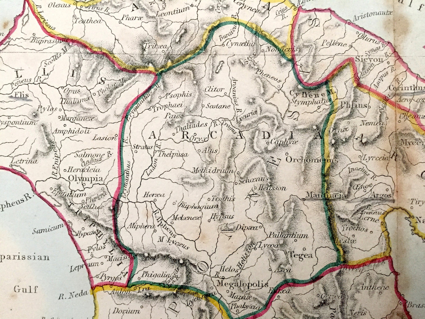 Antique 1866 Ancient Greece Map from SDUK Atlas – Athens, Corinth, Sparta, Patras, Preveza, Kalamata, Saronic, Cyclades Islands, Negropont