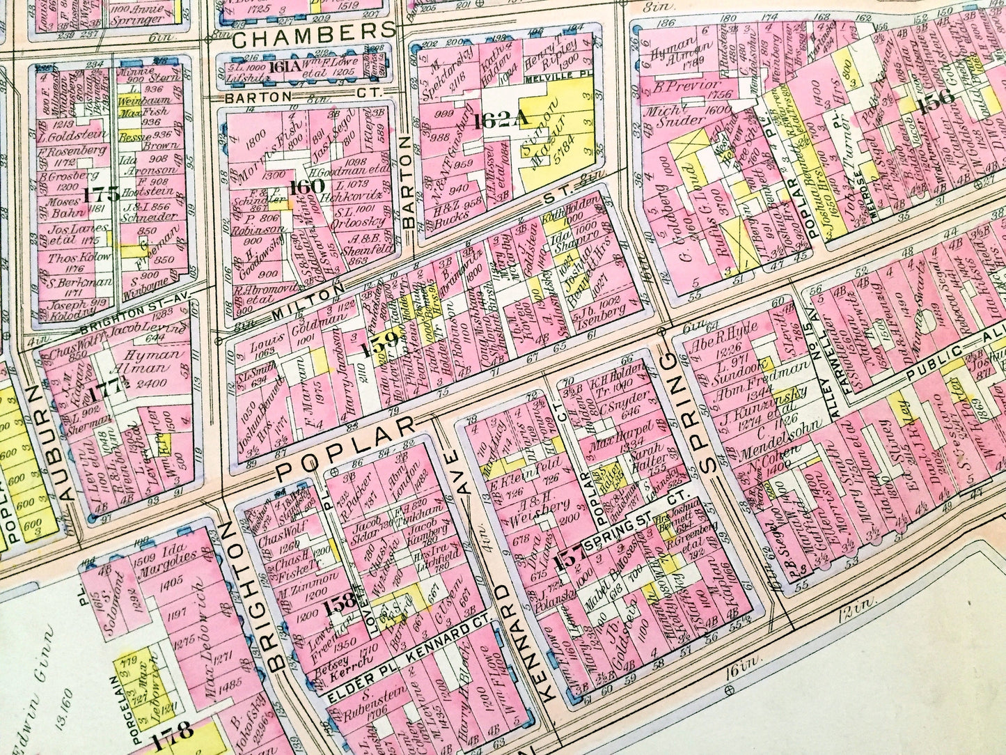 Antique 1908 West End, Boston, Massachusetts Map from G.W. Bromley Atlas – Bullfinch Triangle, Mass General Hospital, Garden, Beacon Hill MA