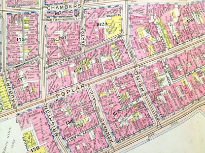 Antique 1908 West End, Boston, Massachusetts Map from G.W. Bromley Atlas – Bullfinch Triangle, Mass General Hospital, Garden, Beacon Hill MA