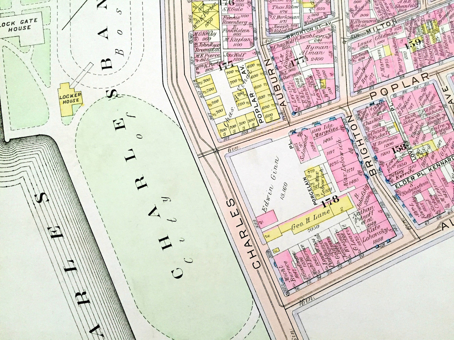 Antique 1908 West End, Boston, Massachusetts Map from G.W. Bromley Atlas – Bullfinch Triangle, Mass General Hospital, Garden, Beacon Hill MA
